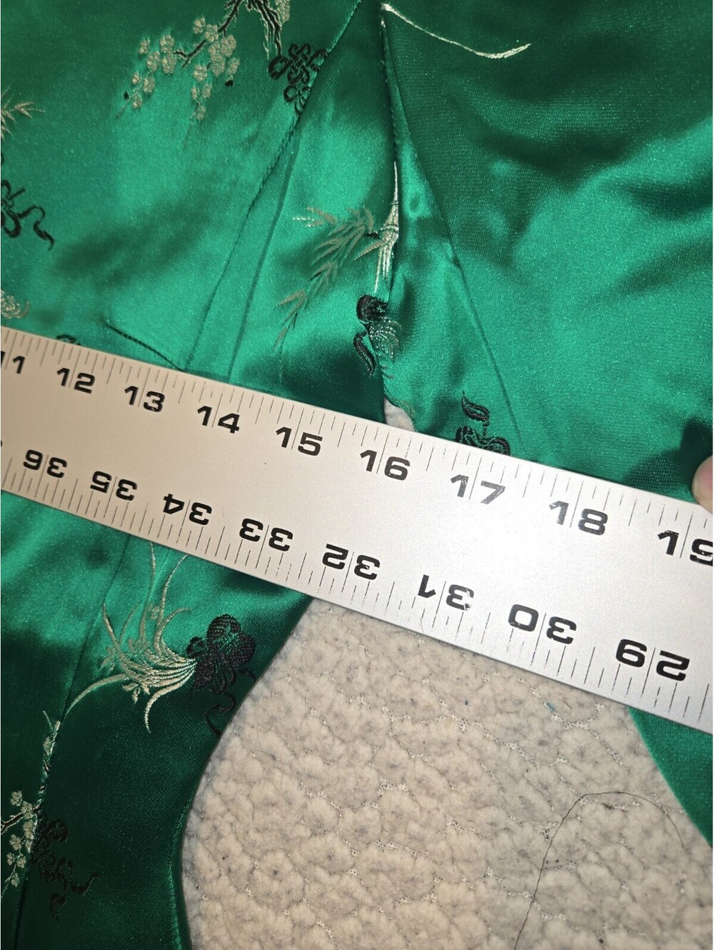 vintage silk blend dress Emerald Green Embroidered Floral Asian Inspired 90s - Picture 6 of 11